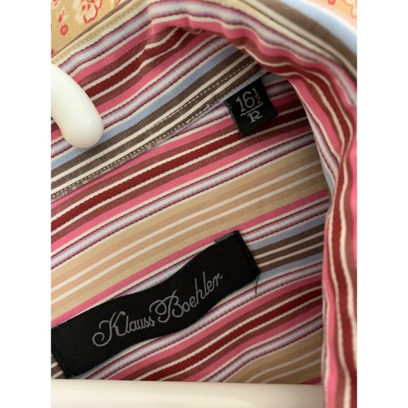 VTG 90s Klaus Boehler Dress Shirt Stripe L 16.5" Neck 32 Sleeve Classic 8913 - Picture 3 of 9